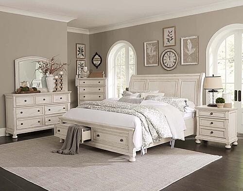 Bethel California King Platform Bed w/Footboard Storage - Brushed White  by Homelegance