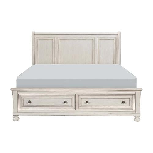 Bethel Queen Platform Bed w/Footboard Storage - Brushed White  by Homelegance
