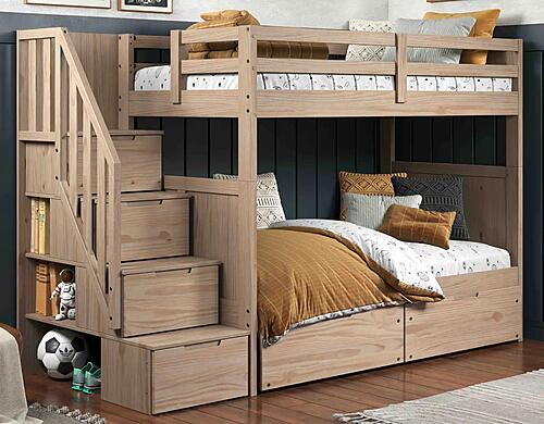 Dune Bunk Bed Twin over Twin with Storage Staircase Sandstone Finish by Innovations