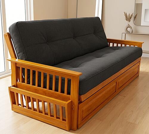 Magazine Futon Frame Golden Oak Queen Size by Prestige