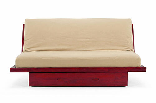 Futon Set - Full Size - Okinawa Antique Mahogany Frame, Mattress w/Removable Solid Cover