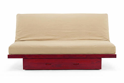 Futon Set - Queen Size - Okinawa Antique Mahogany Frame, Mattress w/Removable Solid Cover