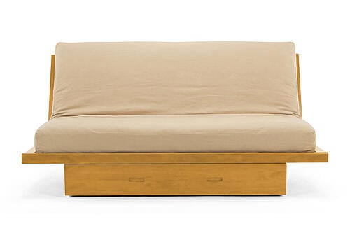 Futon Set - Full Size - Okinawa Urban Oak Frame, Mattress w/Removable Solid Cover