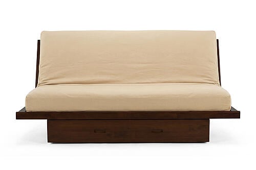 Futon Set - Full Size - Okinawa Walnut Frame, Mattress w/Removable Solid Cover