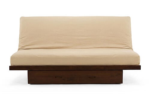 Futon Set - Queen Size - Okinawa Walnut Frame, Mattress w/Removable Solid Cover