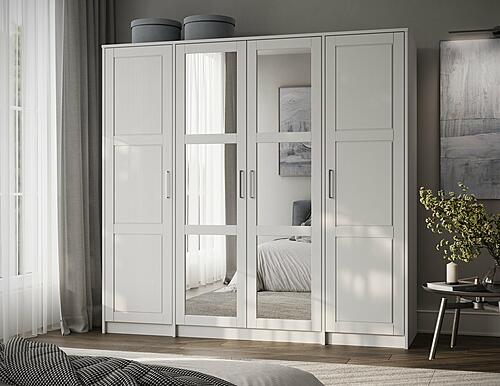 Urban 4-Door Wardrobe Armoire w/Mirrored Panel - White by Palace Imports