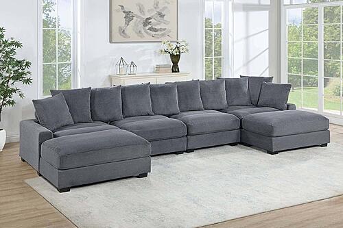 175 Fabric 6-Piece Modular Sectional Sofa Set Dark Gray by Poundex