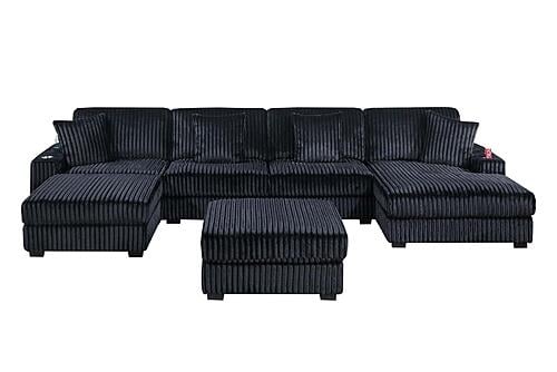 193 Fabric 6-Piece Modular Sectional Sofa Set Black by Poundex