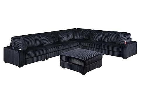195 Fabric 7-Piece Modular Sectional Sofa Set Black by Poundex