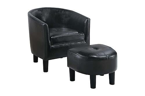 F1944 Faux Leather Accent Chair w/Ottoman Black by Poundex