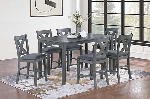 F2639 Wood 7-Piece Counter Height Dining Set Gray by Poundex