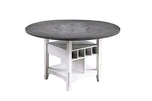 F2702 Wood Counter Height Dining Table w/Built-In Leaf & Lazy Susan Antique White/Gray by Poundex