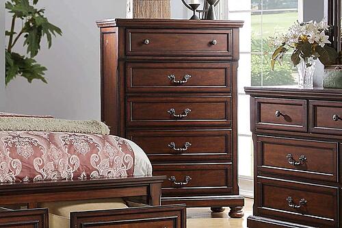 F4348 Wood 5-Drawer Chest Antique Cherry by Poundex