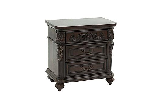 F4926 Wood 3-Drawer Nightstand Antique Cherry by Poundex