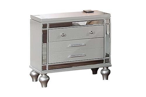 F5571 Wood 2-Drawer Nightstand w/Built-In Wireless Charging Silver by Poundex