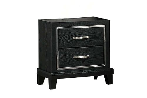 F5601 Wood 2-Drawer Nightstand w/Charging Station Black by Poundex