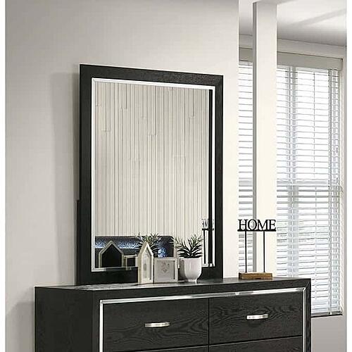 F5602 Wooden Frame Mirror Black by Poundex