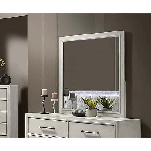 F5607 Wooden Frame Mirror Antique White by Poundex