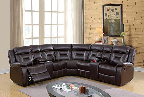 F6649 Gel Leatherette 3-Piece Sectional Sofa Set Dark Brown by Poundex