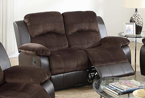 F6695 Padded Suede w/Faux Leather Reclining Loveseat Chocolate/Black by Poundex