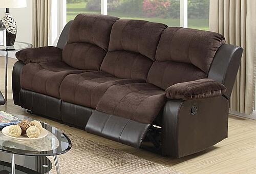 F6696 Padded Suede w/Faux Leather Reclining Sofa Chocolate/Black by Poundex