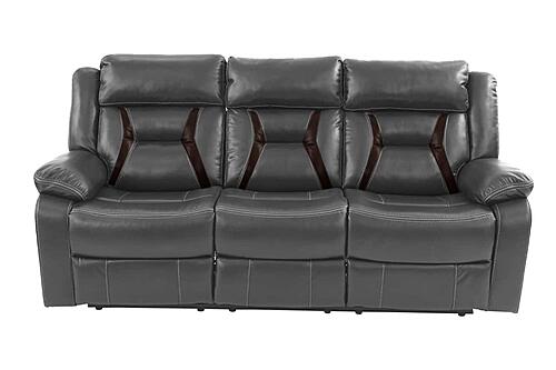 F6798 Gel Leatherette Reclining Sofa Gray by Poundex