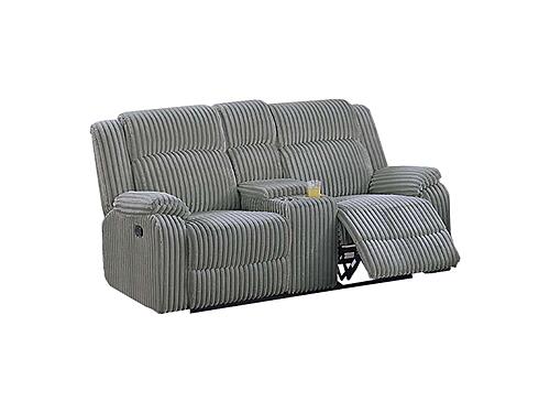 F8122 Fabric Reclining Loveseat w/Console Smoke by Poundex