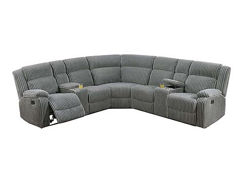 F8127 Fabric Manual Motion Sectional Sofa Set Smoke by Poundex