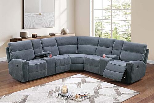 F8139 Fabric 3-Piece Manual Motion Sectional Sofa Set Dark Gray by Poundex