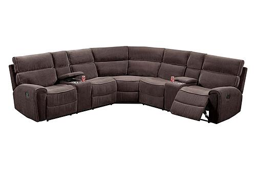 F8140 Fabric 3-Piece Manual Motion Sectional Sofa Set Chocolate by Poundex