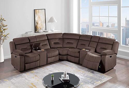 F8146 Velvet Motion Sectional Sofa Set Chocolate by Poundex