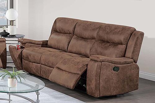 F8153 Leather-Like Fabric Reclining Sofa Walnut by Poundex