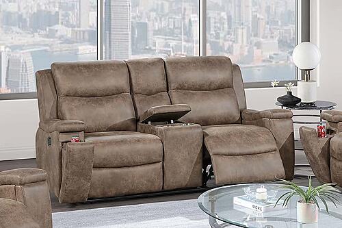 F8155 Leather-Like Fabric Reclining Loveseat w/Console Auburn by Poundex