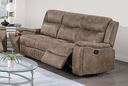 F8156 Leather-Like Fabric Reclining Sofa Auburn by Poundex