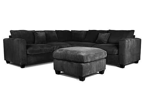 F8302 Fabric 4-Piece Sectional Sofa Set w/2 Accent Pillows Black by Poundex