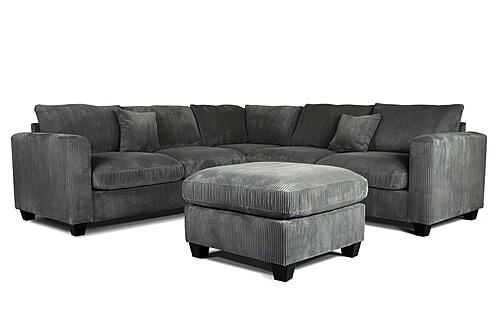 F8303 Fabric 4-Piece Sectional Sofa Set w/2 Accent Pillows Dark Gray by Poundex