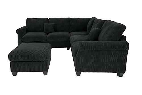 F8304 Fabric 4-Piece Sectional Sofa Set w/2 Accent Pillows Black by Poundex