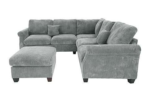 F8305 Fabric 4-Piece Sectional Sofa Set w/2 Accent Pillows Fog by Poundex