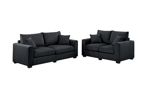 F8313 Fabric 2-Piece Sofa Set Black by Poundex