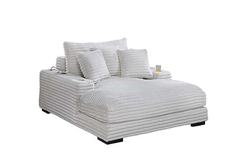 F8329 Fabric Chaise Lounge w/Cup Holder & USB Ports Taupe by Poundex