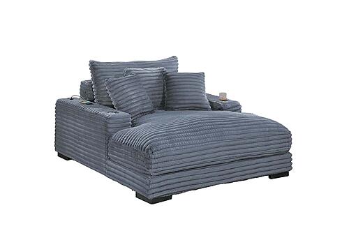 F8331 Fabric Chaise Lounge w/Cup Holder & USB Ports Gray by Poundex