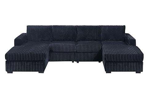 F8333 Fabric 3-Piece Sectional Sofa Set Black by Poundex