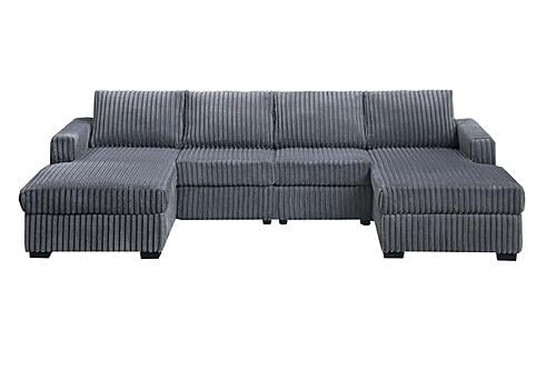 F8334 Fabric 3-Piece Sectional Sofa Set Dark Gray by Poundex