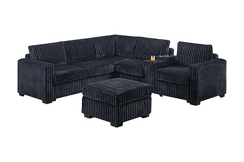 F8344 Fabric 4-Piece Sectional Sofa Set w/Ottoman Black by Poundex