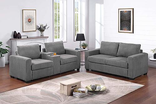 F8349 Fabric 2-Piece Sofa Set Smoke by Poundex