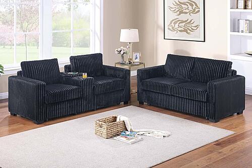 F8350 Fabric 2-Piece Sofa Set Black by Poundex