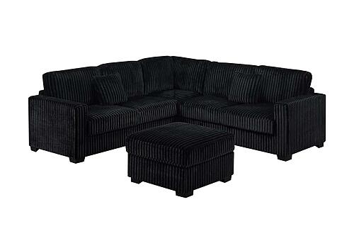 F8353 Fabric 4-Piece Sectional Sofa Set w/2 Accent Pillows Balck by Poundex