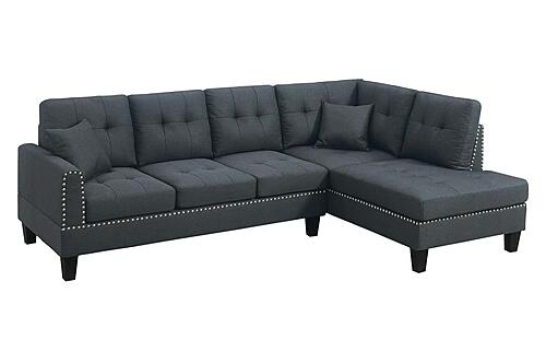 F8370 Linen-Like Fabric 2-Piece Sectional Sofa Set w/2 Accent Pillows Charcoal by Poundex