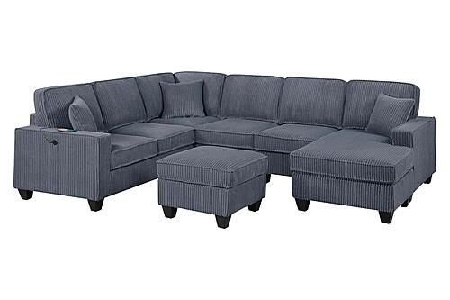 F8371 Fabric 5-Piece Sectional Sofa Set Dark Gray by Poundex