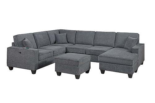 F8374 Fabric 5-Piece Sectional Sofa Set Slate Gray by Poundex